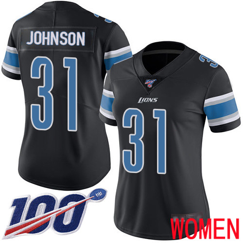 Detroit Lions Limited Black Women Ty Johnson Jersey NFL Football #31 100th Season Rush Vapor Untouchable->women nfl jersey->Women Jersey